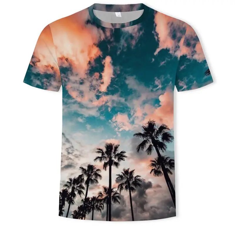 Men's 3D printing T-shirt lightning landscape t-shirt men's Summer Black T-Shirt round neck beach | Мужская одежда