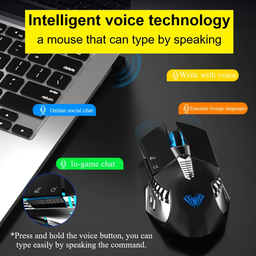 intelligent voice mouse voice into text aula 2 4g wireless rechargeable mice with usb for game office free global shipping