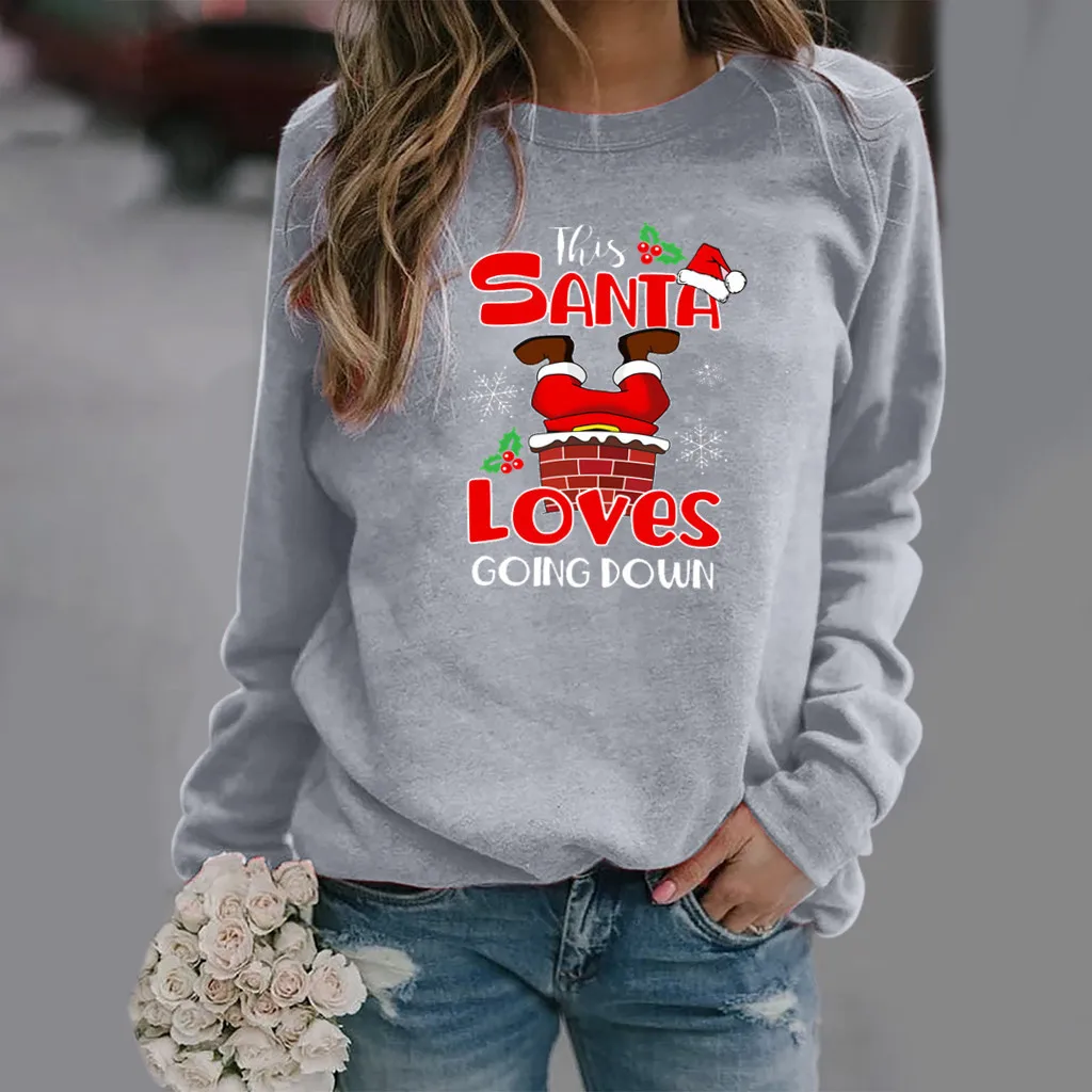 

Women Hoodie Christmas Santa Love Printed Hoodies Women Fleece Long Sleeve O Neck Loose Sweatshirt Girls Pullovers Autumn Winter