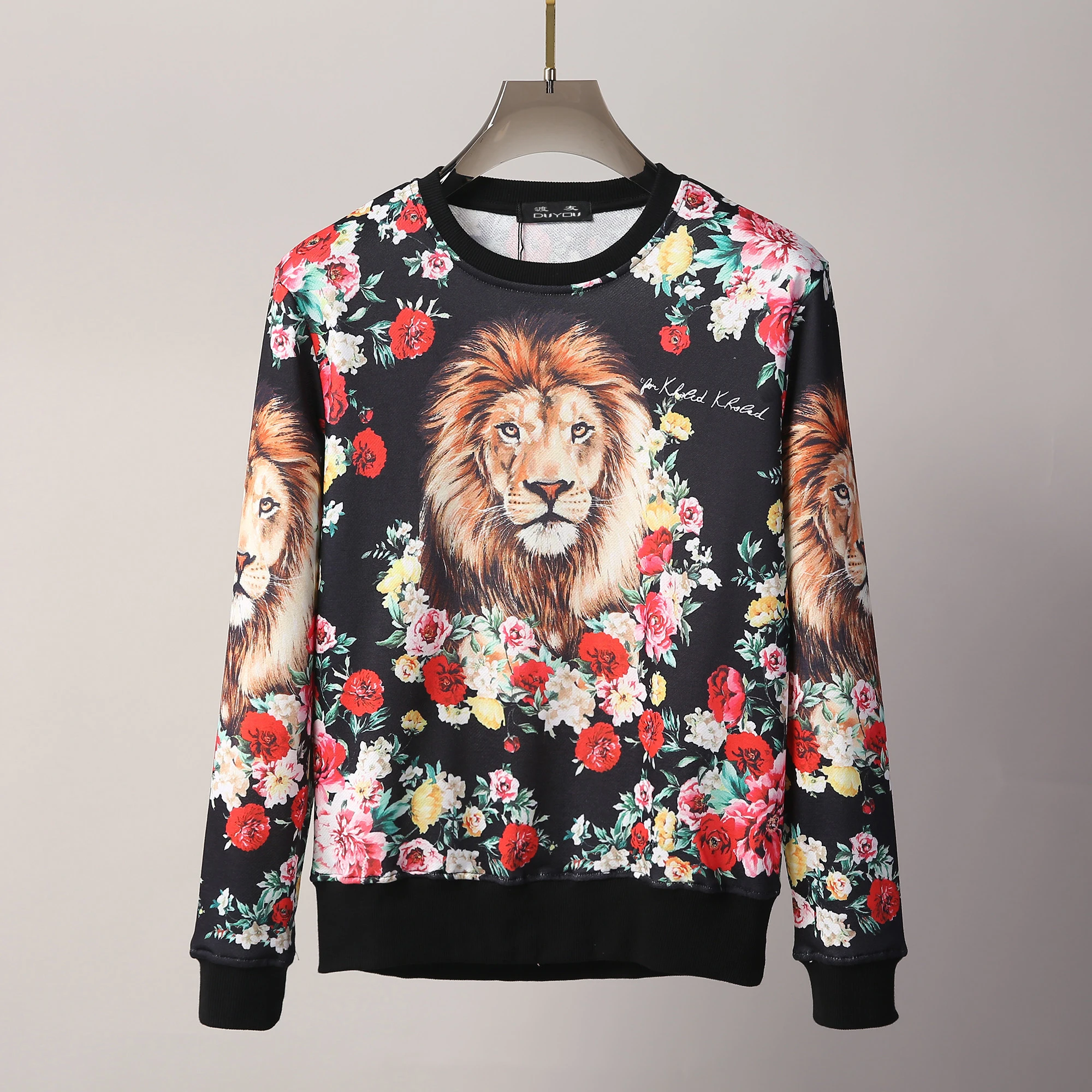 

DUYOU Hoodie with lion mix print Men's 100% Cotton Sweatshirt Jersey Pullover O-Neck Knit Hoodies PP | 41919D5219