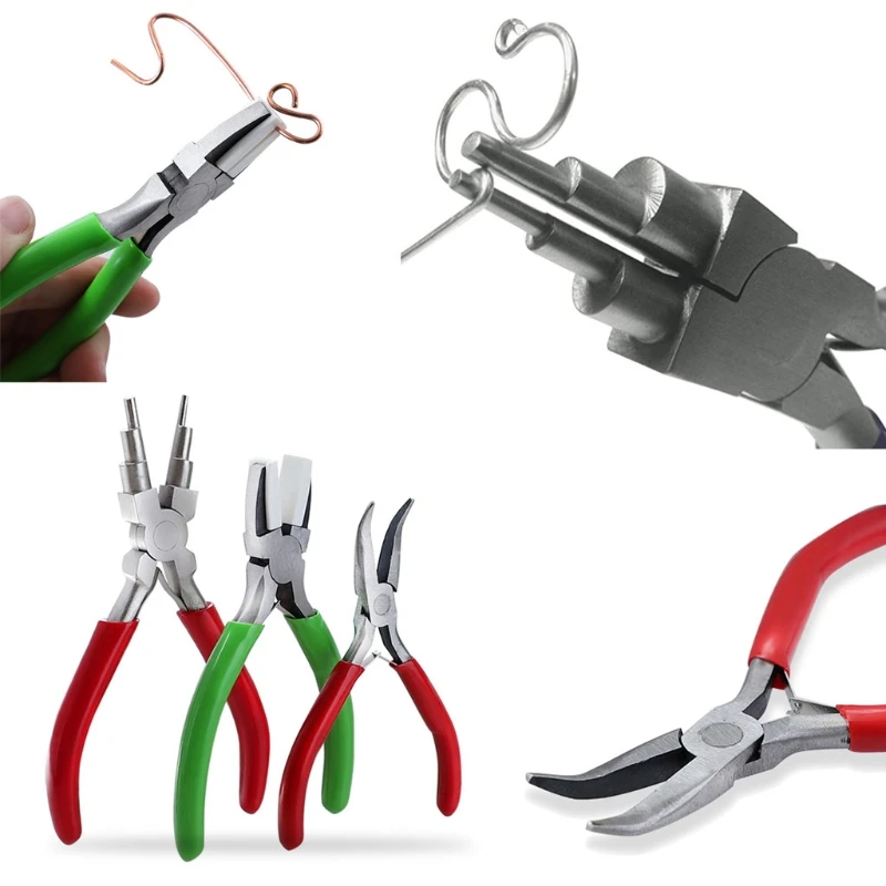 

3Pcs 6-in-1 Bail-Making Pliers Bent Chain Nose Pliers Double Nylon Jaw Chain Nose Pliers for Wire Bending Jewelry Tools