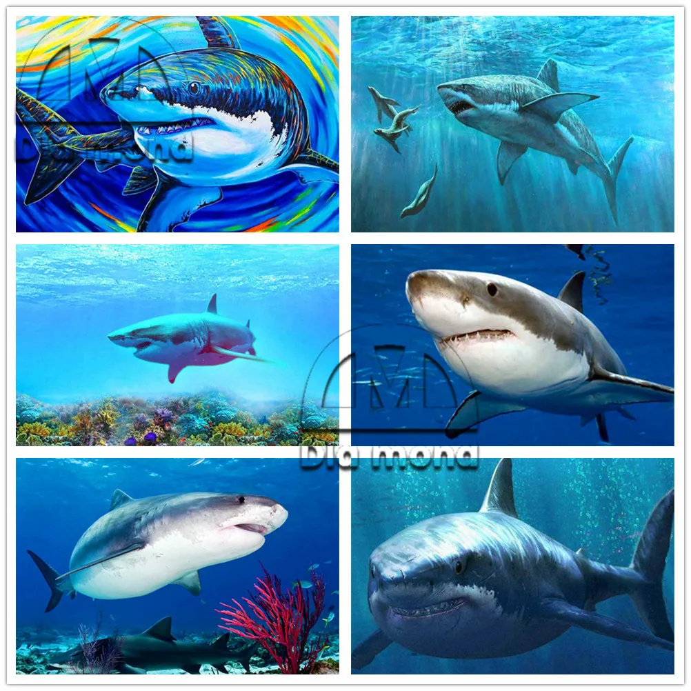 Animals 5D Diy Diamond Painting Shark Fish Seascape Full Drill Diamond Mosaic Art Embroidery Handicraft Cross Stitch Kits Gifts