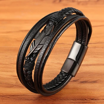 Multi-layer Leather Feather Shape Bracelet 1
