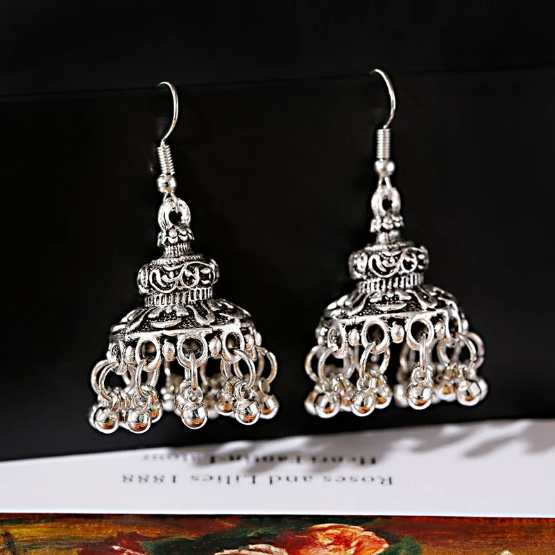 TopHanqi Щепка Цвет античный этнический Индии Jhumka Jhumki женские серьги в богемном