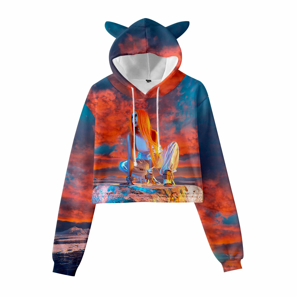 

Harajuku Classic OMG Ava Max 3D Print Cat Ear Hoodies Teen Girls Sexy Short Hoodies Sweatshirts Slim Clothes