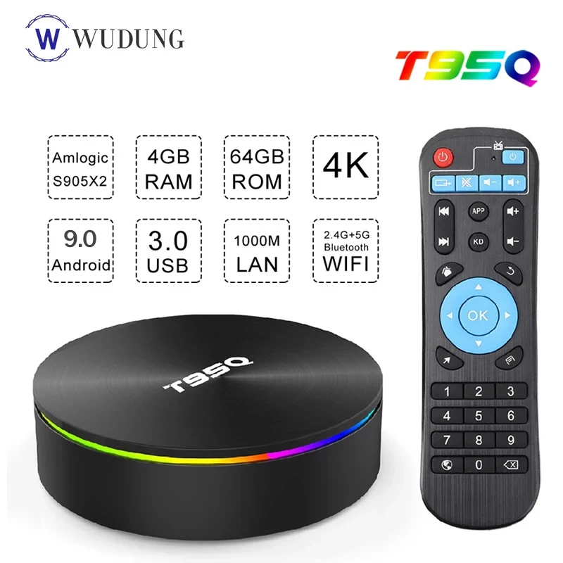 Android 9 0 Декодер каналов кабельного телевидения T95Q 4 Гб 64 Smart 4K HD DDR3 Amlogic S905X2 ядра Dual