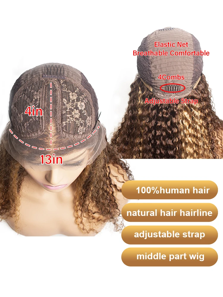 

Curly Human Hair Wigs Honey Blonde Wig For Black Women T Part Highlight Lace Frontal Bob Water Wave Ombre Deep Wave Frontal Wig