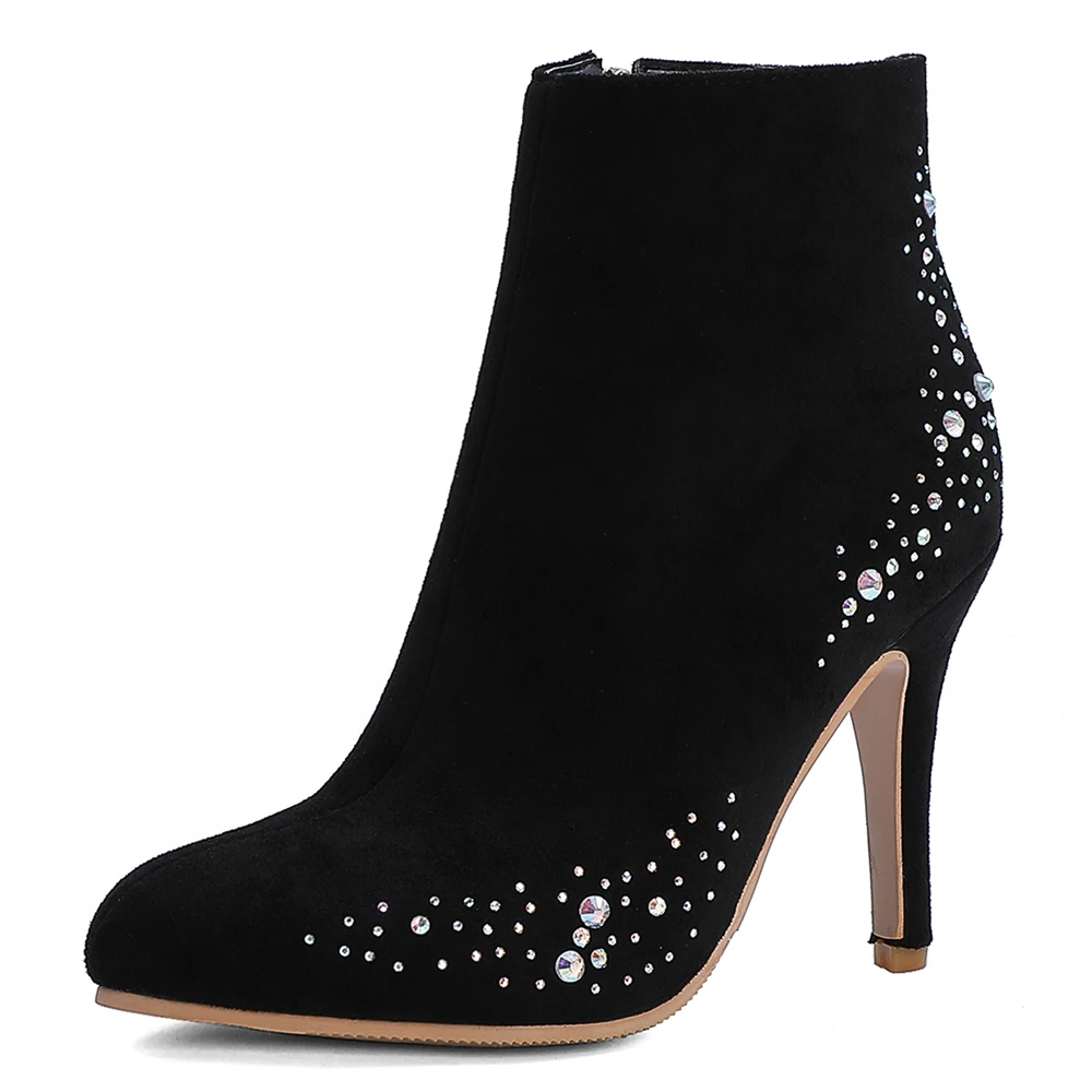 Замшевые ботильоны Стразы большого размера из бычьей кожи на очень высоком