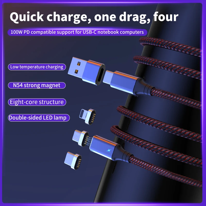 

100W PD Magnetic USB Cable Type C to Type C Cable 20V 5A Fast Charging Cable USB C To Micro for MacBook Charger USB Cable