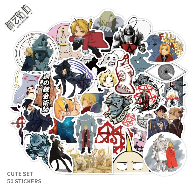 

50Pcs Japanese Animation Fullmetal Alchemy Sticker For Refrigerator Suitcase Diary Guitar PS4 Motorcycle Toy Decoration Sticker