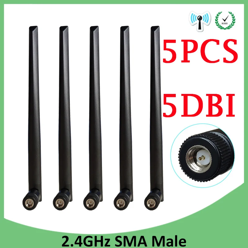 

5 pcs 2.4 GHz WiFi Antenna 5dBi pbx Aerial SMA Male Connector 2.4ghz antena wi fi antenne 2.4g IOT Wireless Router Wifi Booster