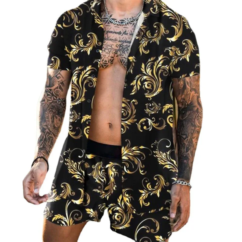 

Ropa Para Hombre 2021 European American Summer New Short-sleeved Printed Shirt Loose Suit Men's Shirt + Shorts 2-piece Set