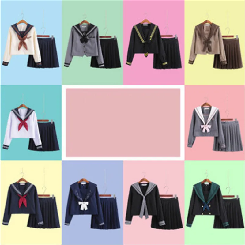 Uniformes escolares japoneses de varios estilos, traje de marinero de anime, tops + corbata + falda JK, ropa de estudiantes de estilo marino para niña, manga larga