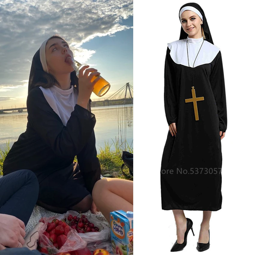 

Missionary Cosplay Costumes for Women Halloween Carnival Priest Nun Long Robes Religious Pious Catholic Church Vintage Medieval