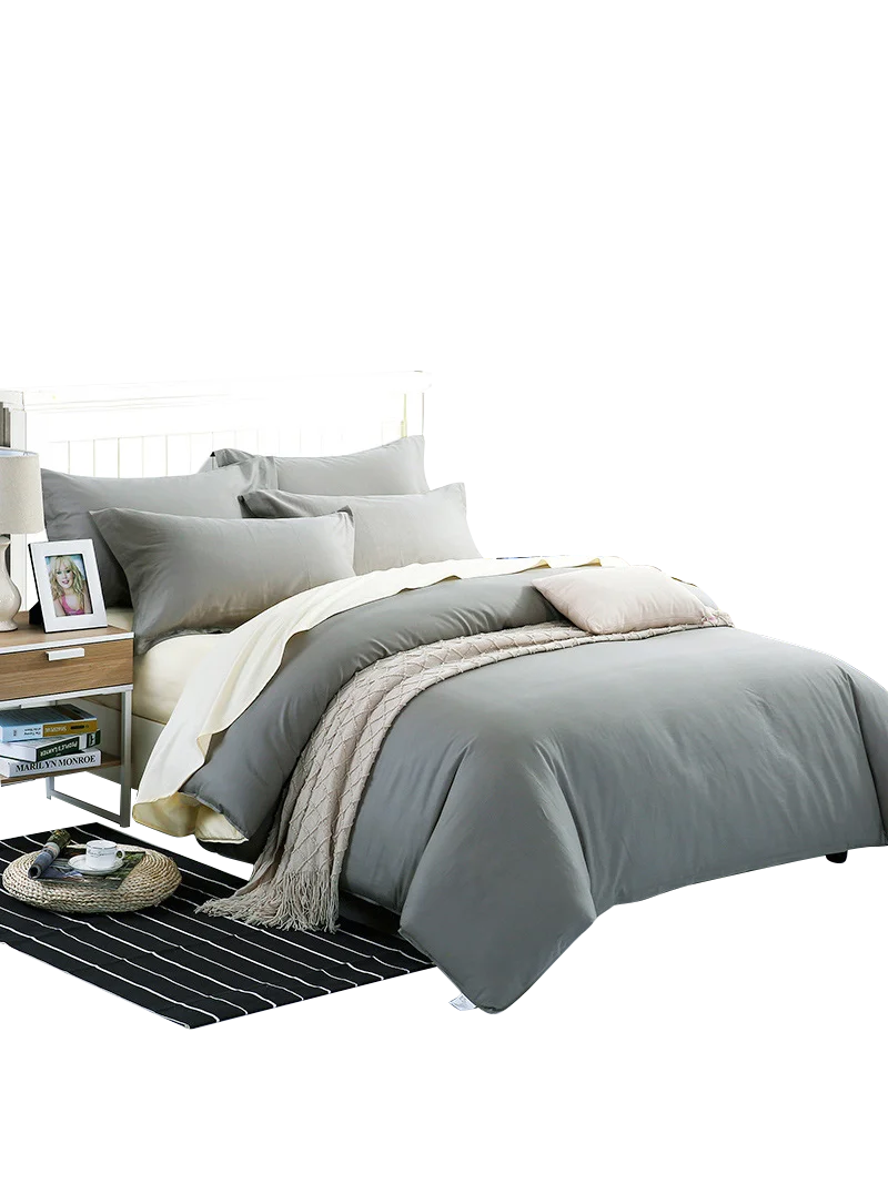 

100% Cotton Duvet Cover Sliver Grey AB Side Bed Covers 220x240cm Bedroom Use (No Pillowcase) XF642-15