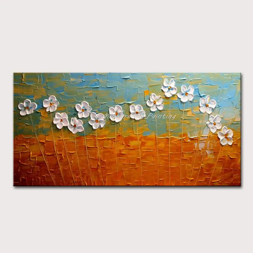

Hand Painted White Flowers Modern Abstract Thick Texture Oil Painting On Canvas Wall Art Picture For Living Room Home Decoration