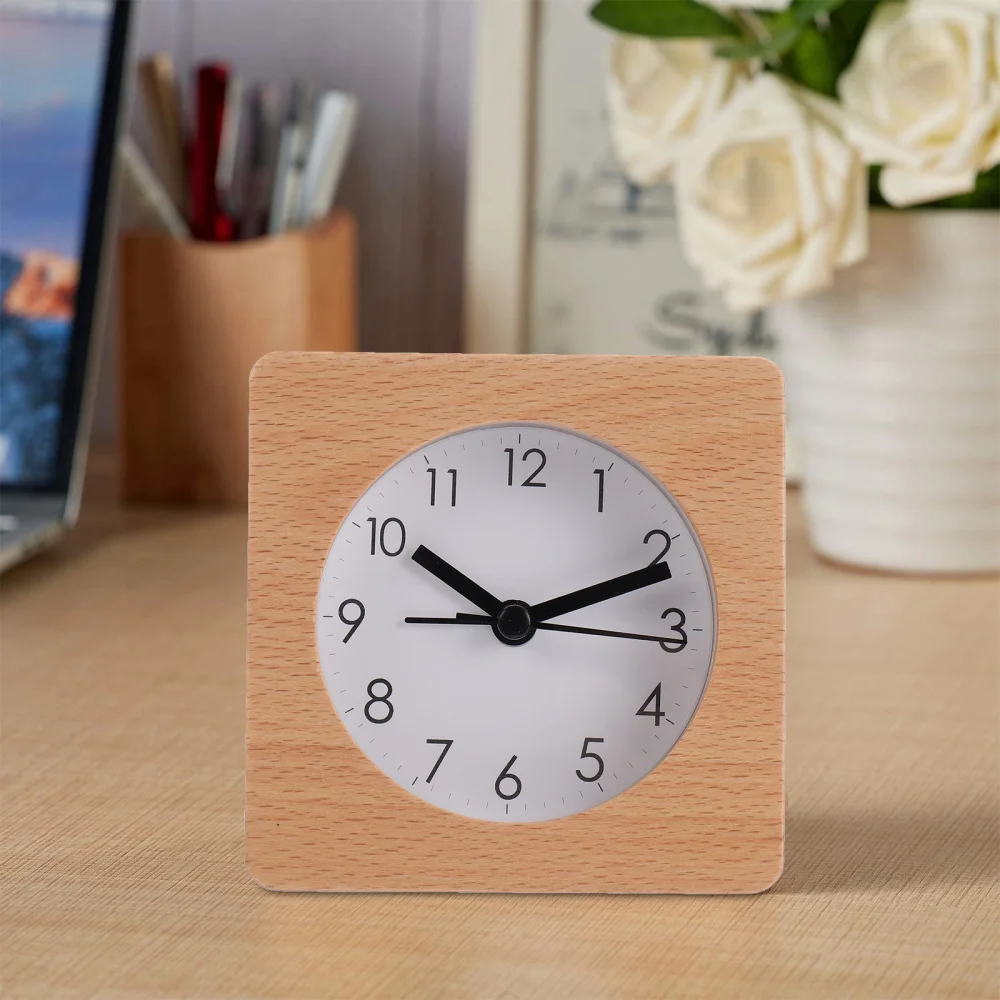

Simple Wood Clock Tabletop Alarm Clock Creative Desktop Clock for Home Bedroom