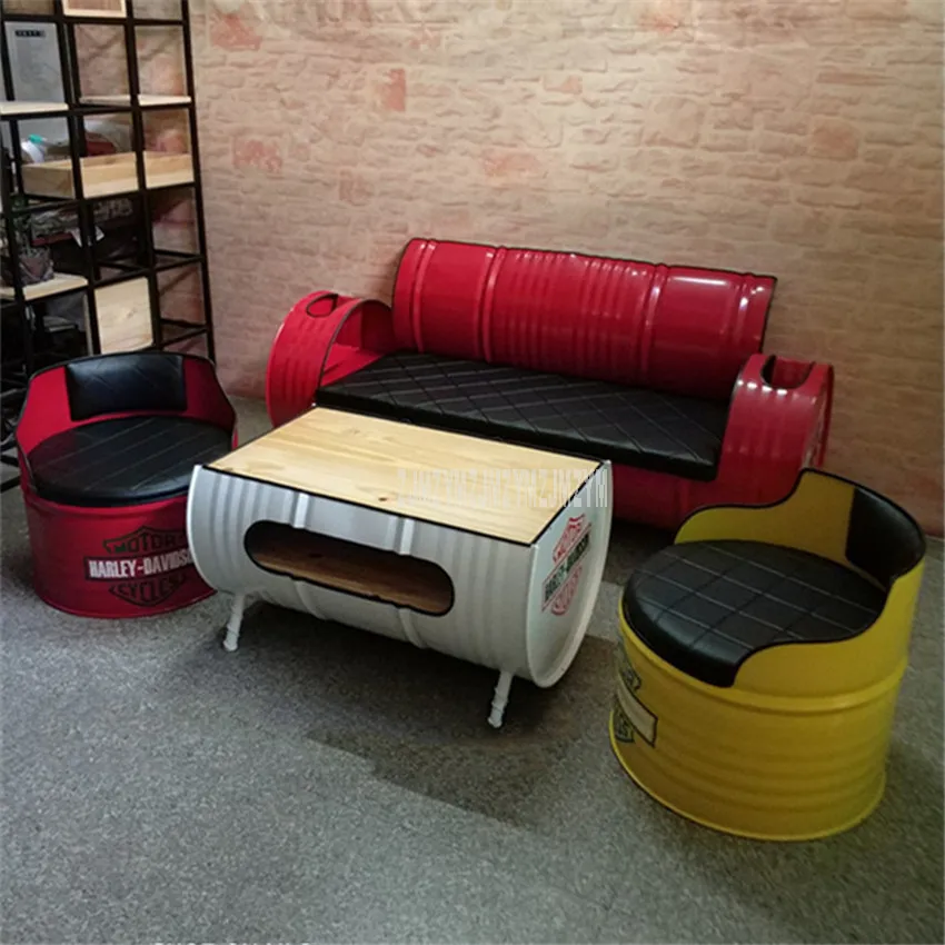 

Креативный комбинированный диван в форме ковша с маслом, табурет и чайный столик из искусственной кожи, железный арт, ретро диван для одежды...
