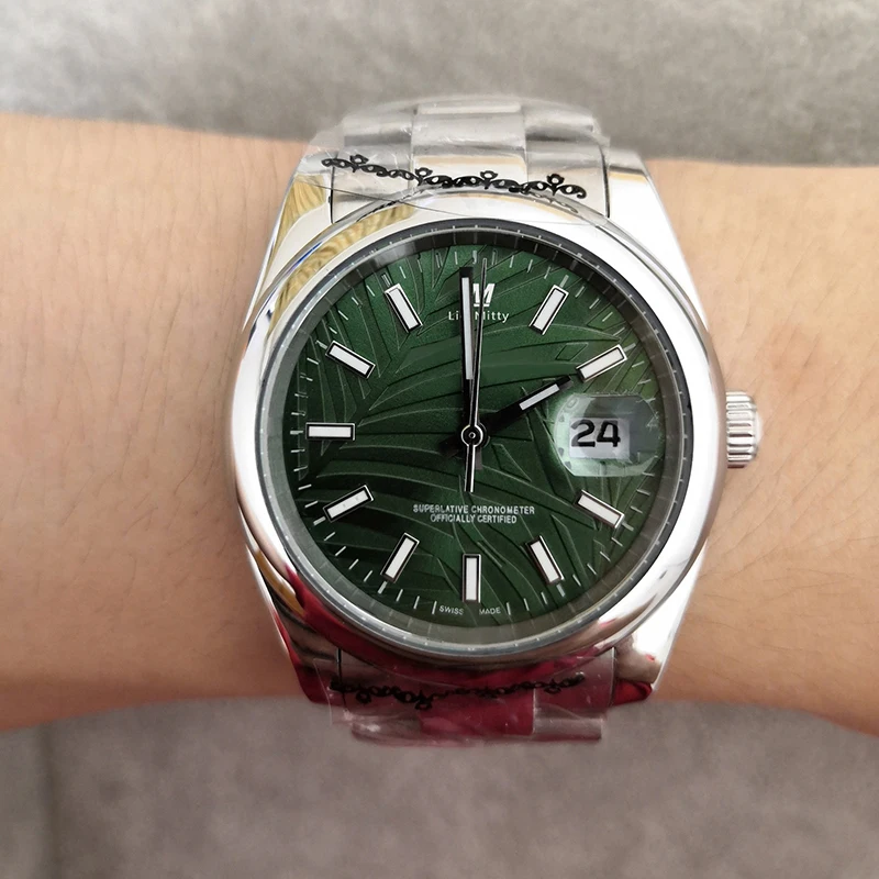 

2021 Men Women Watch 36mm Medium Size Green Leaf Dial Datejust Sapphire Crystal Stainless Steel Automatic Mechanical Wristwatch