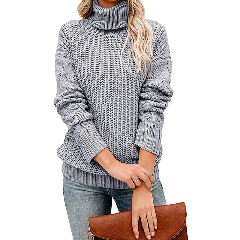 

2020 Autumn and Winter European and American Women's Long-sleeved Twisted Turtleneck Pullover Knitted Sweater Women