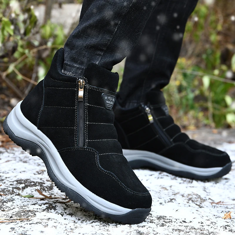 

Мужские повседневные ботинки из натуральной кожи, на молнии, с мехом, теплые удобные дышащие зимние ботинки, размеры до 45