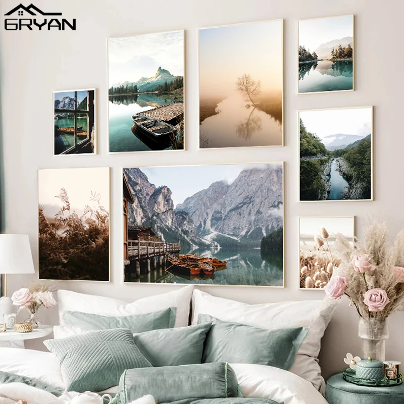 Картина с окошком видом на озеро лодку картина природа пейзаж изображение реки