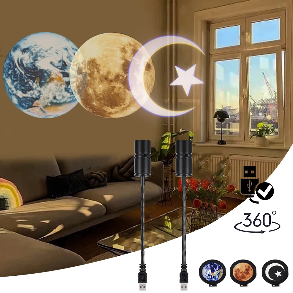

3 In 1 Earth Moon Projection Lamp Star Projector 360° Adjustable Bracket Usb Led Night Light for Bedroom Decoration Projector