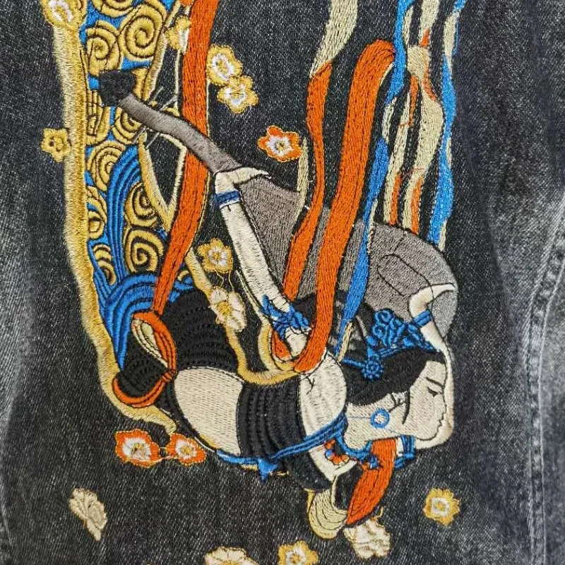 Куртка мужская джинсовая с вышивкой китайского тигра свободная верхняя одежда