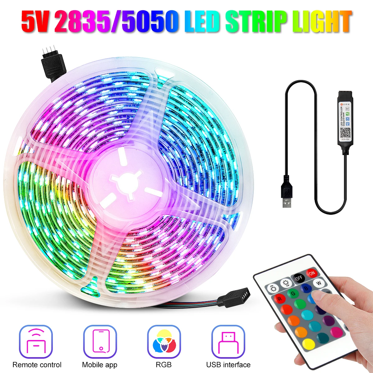 Светодиодная лента, USB, Bluetooth, RGB 5050, 2835, 5 В, гибкая лампа, лента для телевизора, настольного экрана, светильник, Диодная Ночная гирлянда