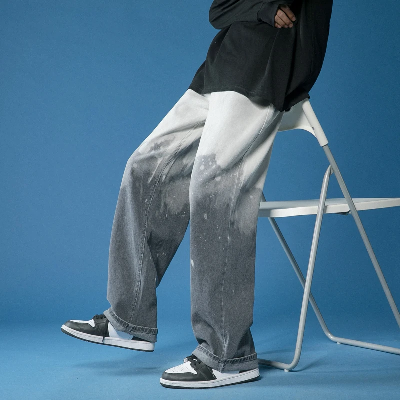 

Pop Men Casual Oversize Straight Jeans Nice Fashion Man Harajuku Straight Long Denim Pants Streetwear Male Jeans Trousers
