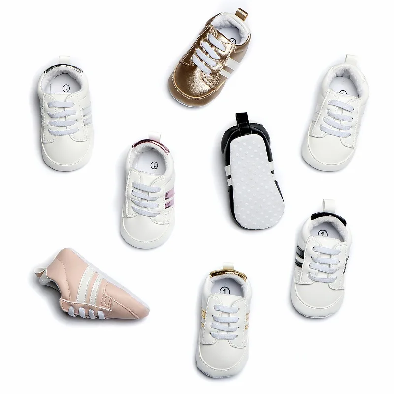 Кроссовки детские из ПУ кожи Нескользящие в полоску|Обувь для детей с мягкой