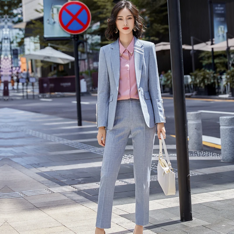

Lenshin High Quality 2 Piece Set Formal Pant Suit Patchwork Blazer Office Lady Uniform Design Women Business Jacket and Pant