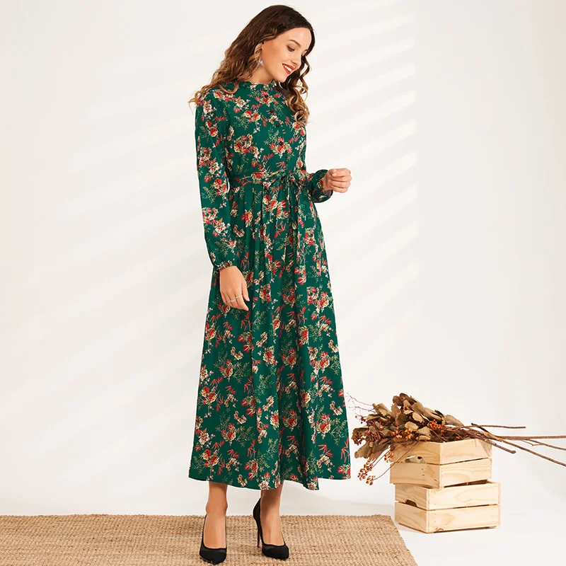 Женское облегающее платье макси элегантное зеленое платье-трапеция с цветочным