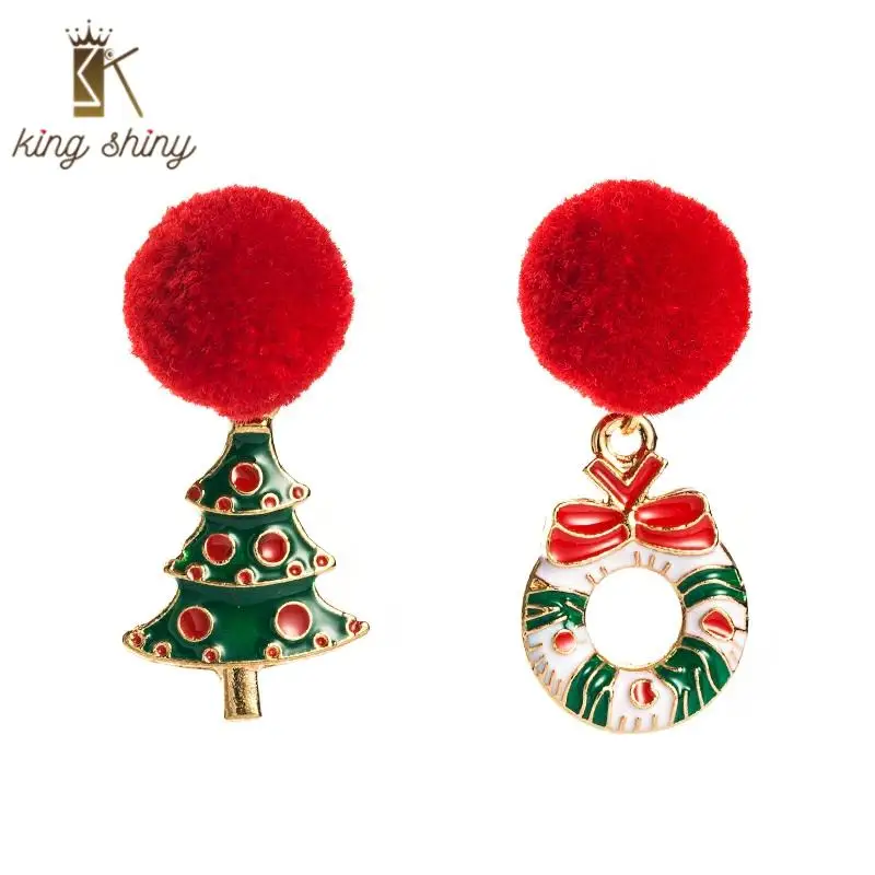 

Lovely Christmas Tree Shape Dangle Earrings for Woman Elegant Big Fur Ball Irregular Drop Earrings Christmas Decoration Earrings