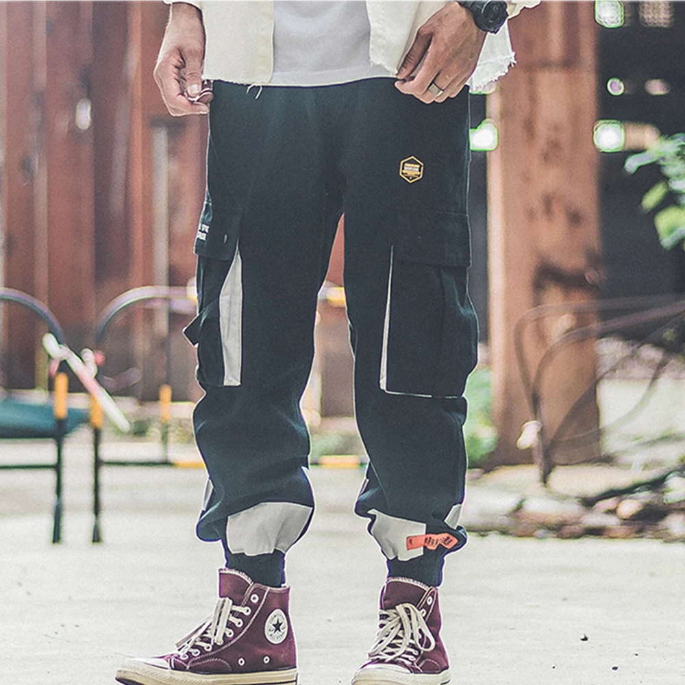 Брюки карго мужские с несколькими карманами эластичные джоггеры боковыми