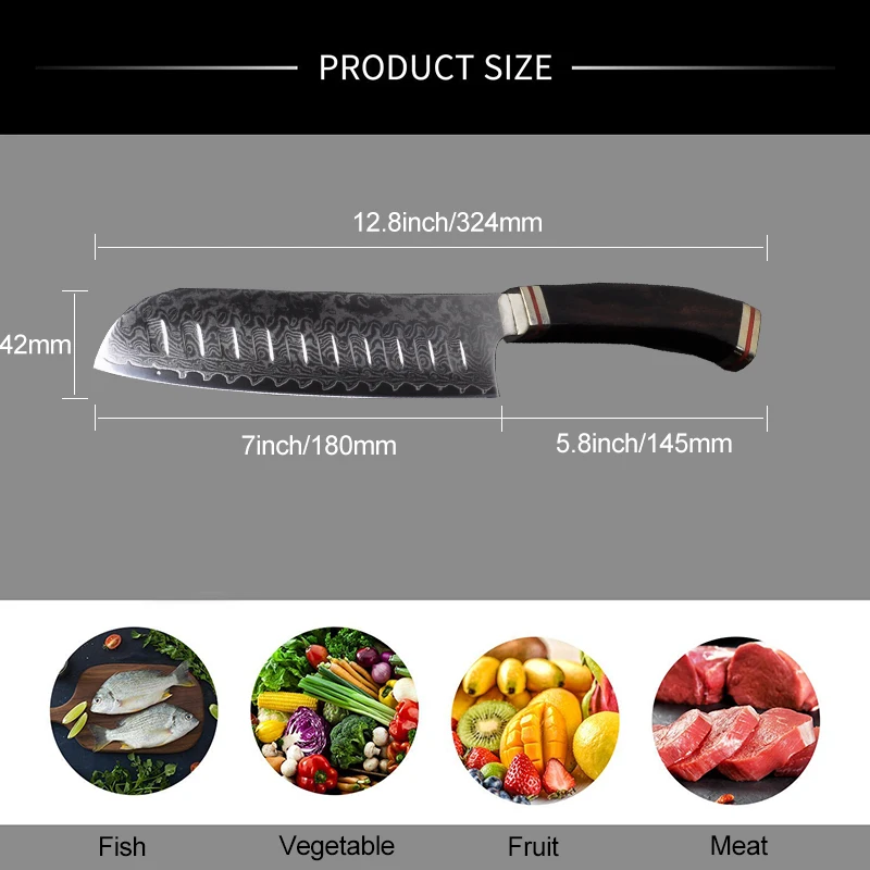 7 дюймов нож шеф-повара Santoku кухонный японский дамасский VG10 стальной нож с черной ручкой Gyuto Кливер рыбное филе разделочный кухонный нож 48