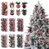 8pcs red green plaid pattern christmas balls with pine cone woolen decor hanging balls rustic christmas tree decorations pendant