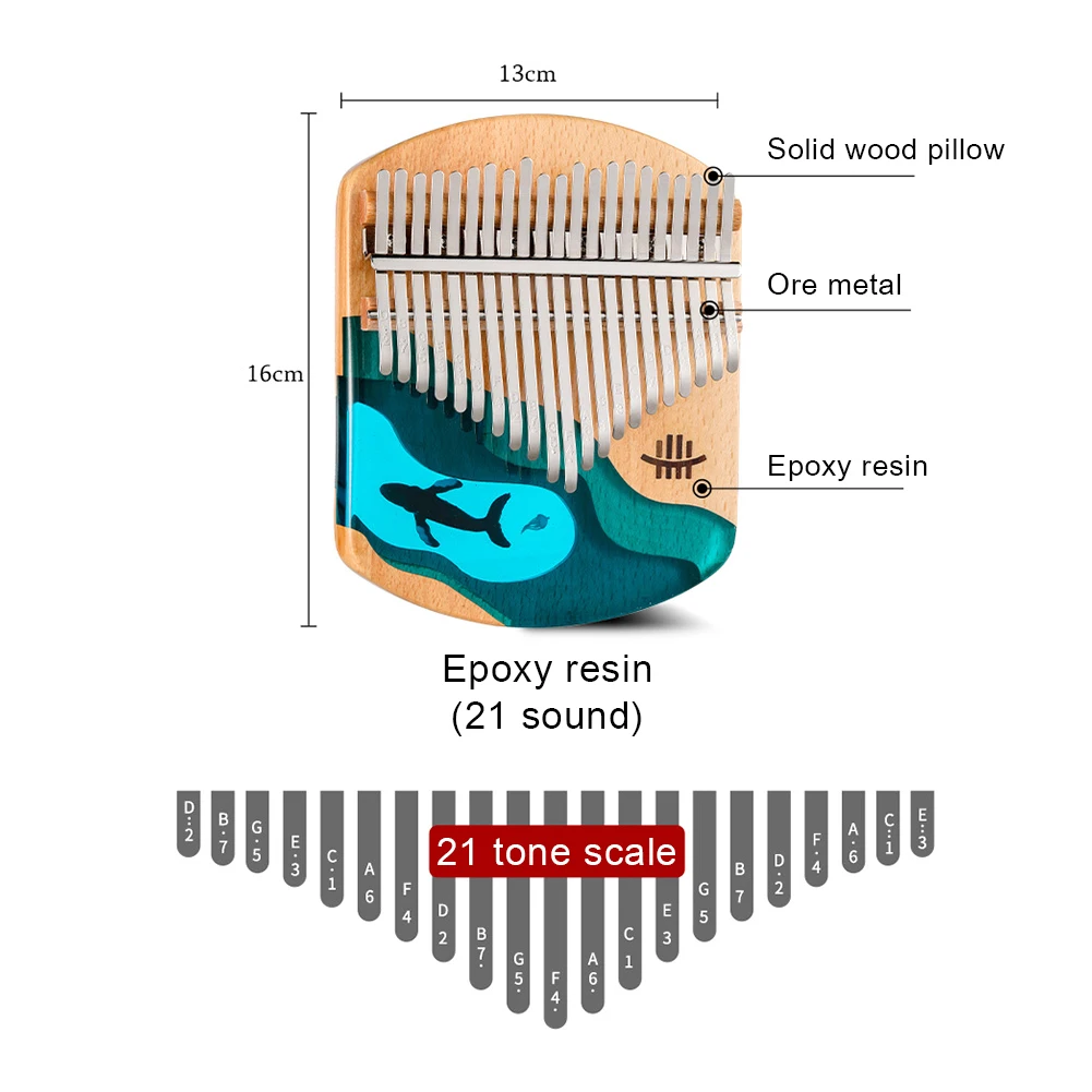 

Hluru Kalimba 21 Key Kalimba Wooden Thumb Piano Gecko Musical Instrument With Accessories Solid Wood Ocean Whale Dolphin Kalimba