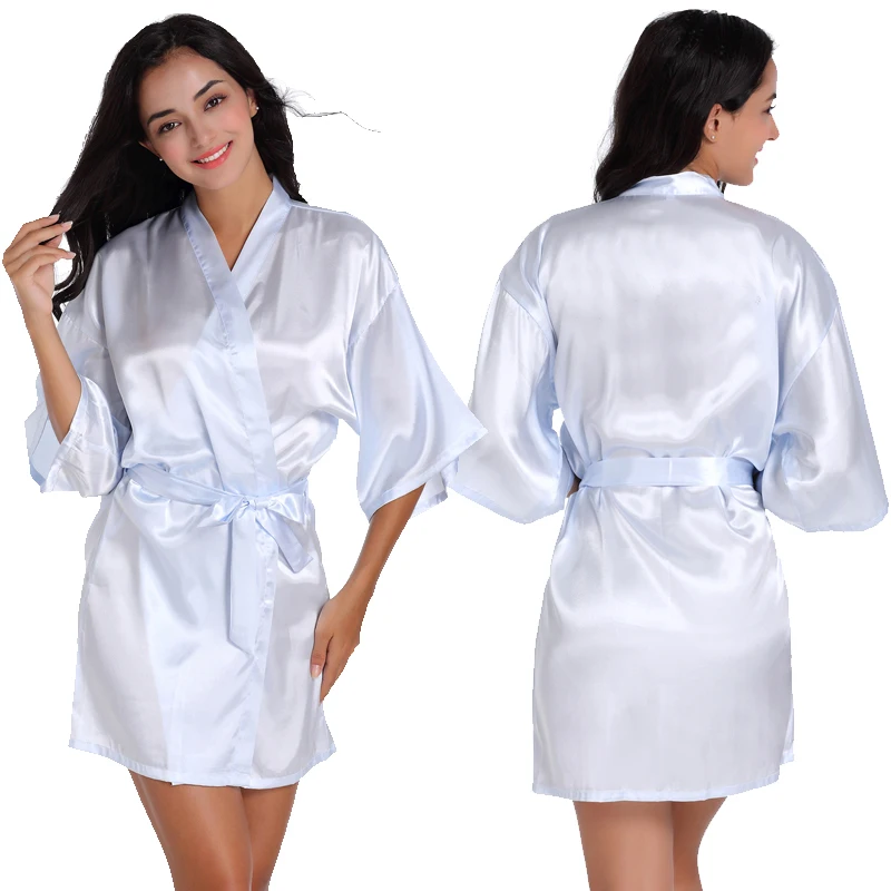 Light blue back name Индивидуальный Логотип Weddin Дата имя искусственный шелк кимоно халат для женщин Свадебные невесты халаты девичник свадебная одежда - Цвет: Light blue back name