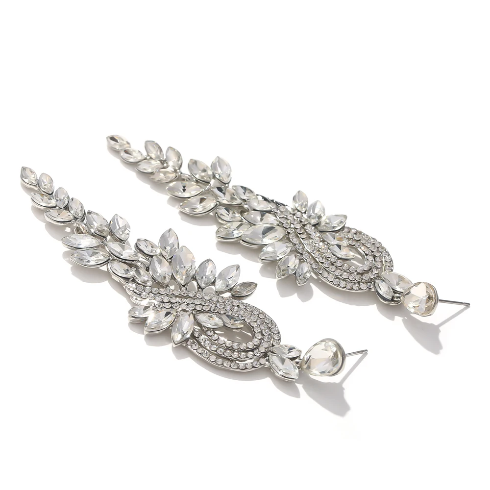 Женские серьги подвески Yhpup элегантные с листьями и стразами свадебные на