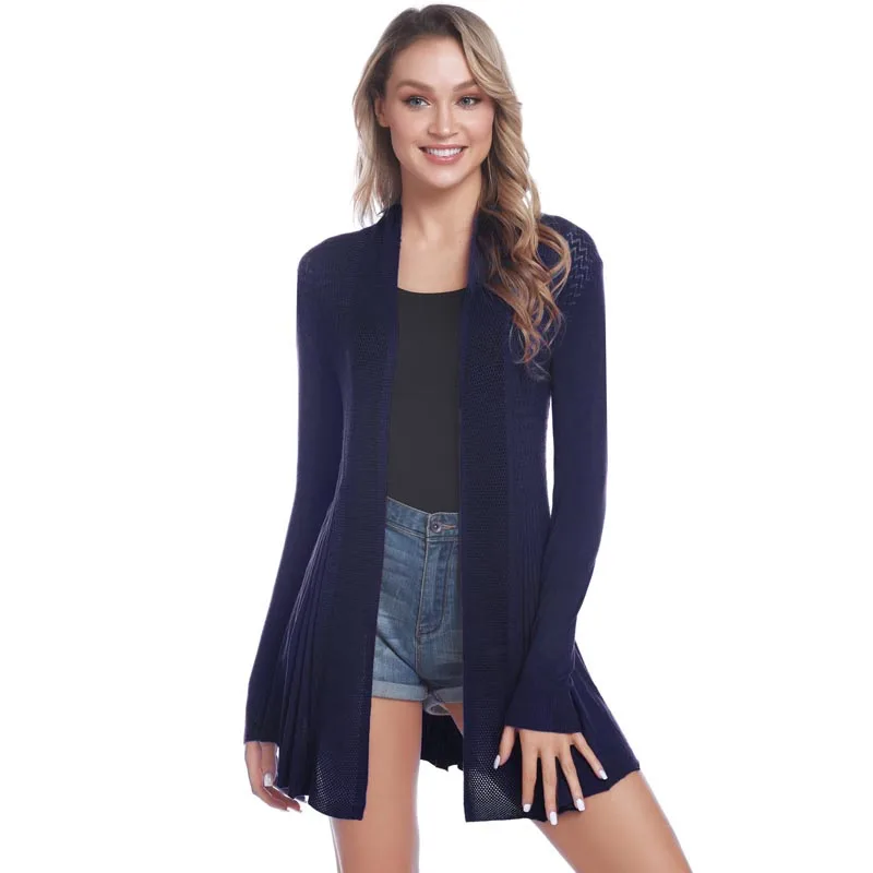 Dark Blue 1 IClosam, Женский Повседневный Кардиган, вязаный, Открытый спереди, длинный рукав, средней длины, теплый кардиган, свитер, воздухопроницаемая одежда для помещений - Цвет: Dark Blue 1