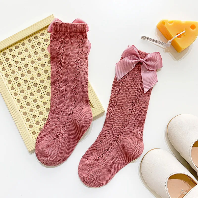 Calcetines antideslizantes de princesa para ni&ntilde;as, medias hasta la rodilla con lazo, para primavera y verano, 6 pares-5