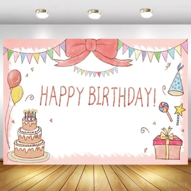 

Chocolate Cake Smash Happy Birthday Banner Kids Background Candy Gifts Table Decor Colorful Balloons Backdrops Photography