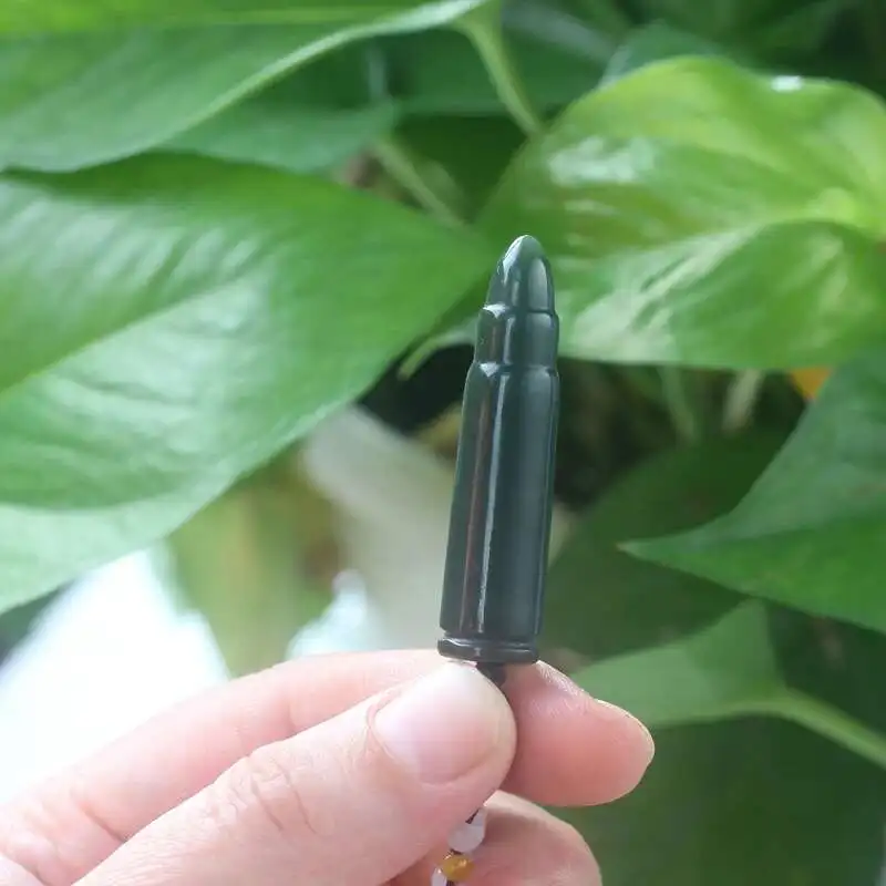 

LETSFUN Fine Jewelry Natural Chinese Dark Green Jade Bullet Pendant Rope Necklace Mens Jewelry Gift