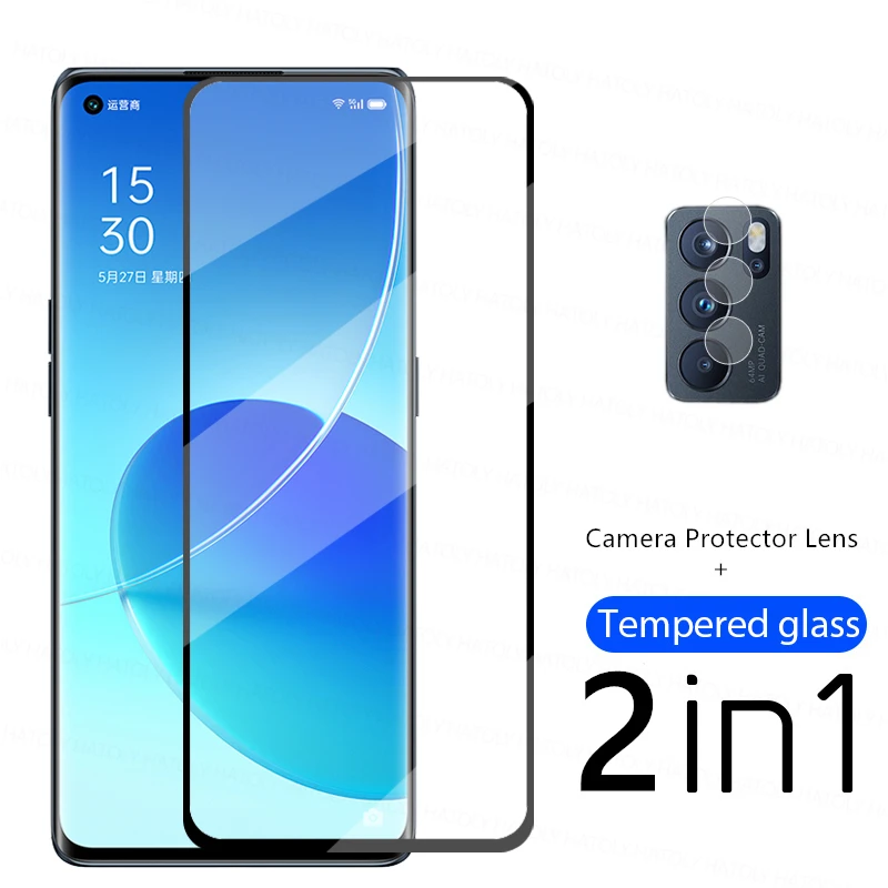 Protector de pantalla de vidrio 2 en 1 para Oppo Reno6 Pro, pel&iacute;cula de vidrio templado para tel&eacute;fono Oppo Reno6 Pro-0