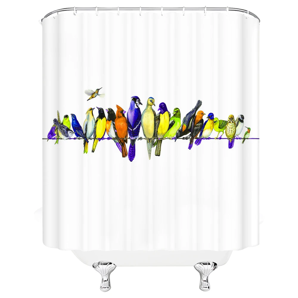 Штора для душа с птицами водонепроницаемая занавеска ванной Водонепроницаемая
