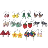 5 pair funny animal shape earrings set cute bizarre animalfood decoration eardrop girl woman party sweet style earrings