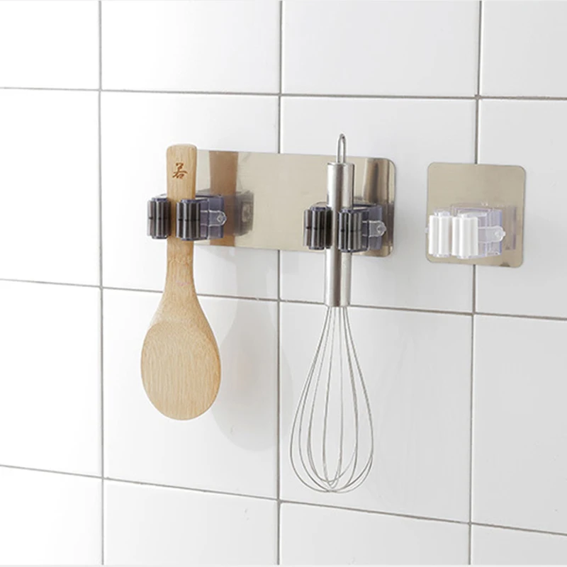 Ganchos Adhesivos Multiusos para Montar en la Pared, Soporte Organizador Fuerte de Cocina y Ba&ntilde;o para Fregona o Escoba, 2 o 4 Unidades-3