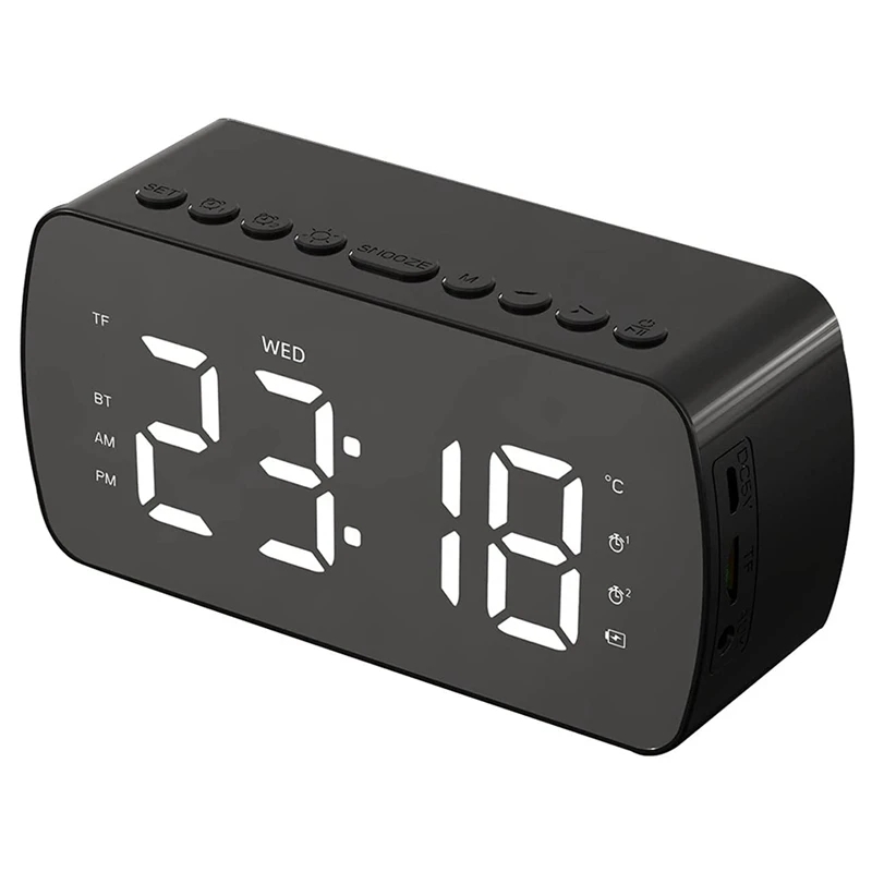 

Mini Wireless Bluetooth Speaker With Digital Alarm Clock Portable Fm Radio,Dual Alarm,Thermometer Show, Sleep Timer