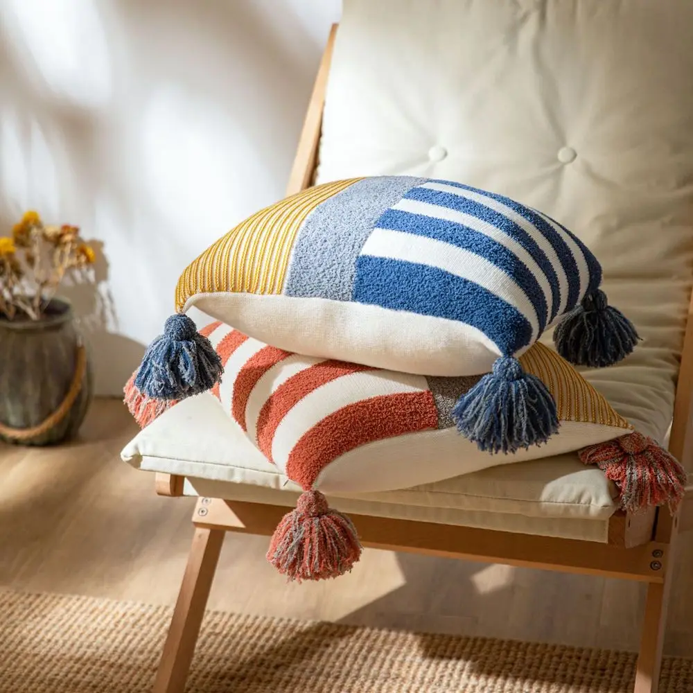 

Mediterranean Knit Cushion Cover Cotton Striped Patchwork Pillowcase Decorative Cushions For Sofa Throw Pillow Covers Home Decor